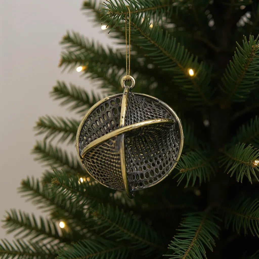 Ecliptic globe christmas ornament | metallic ball ornament in gold, silver and antique | set of 2 or 4