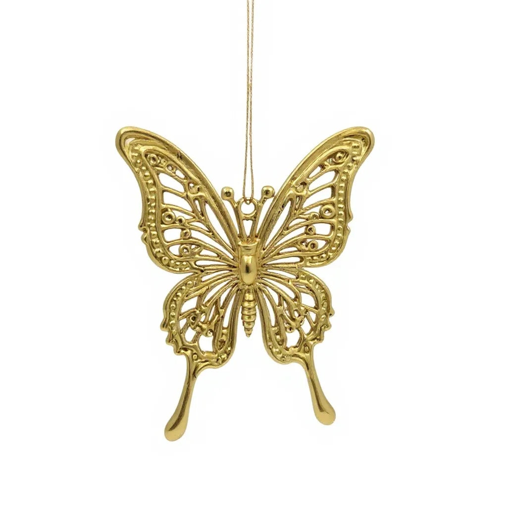 Butterfly Christmas ornament | metallic tree decoration in gold, silver and antique | set of 2 or 4