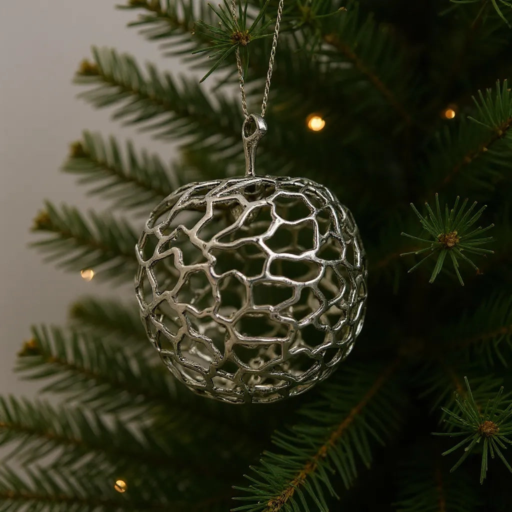 Apple christmas ornament | metallic holiday bauble in gold, silver and antique | set of 2 or 4