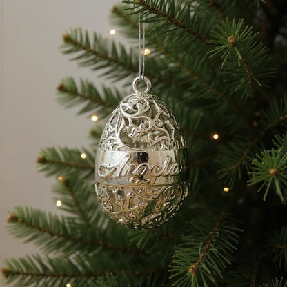 Personalised floral egg christmas bauble | antique gold metallic ornament | set of 2 or 4