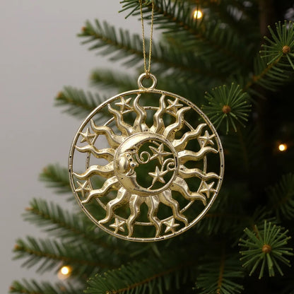 Sun and moon christmas ornament | celestial metallic decor in gold, silver and antique | set of 2 or 4
