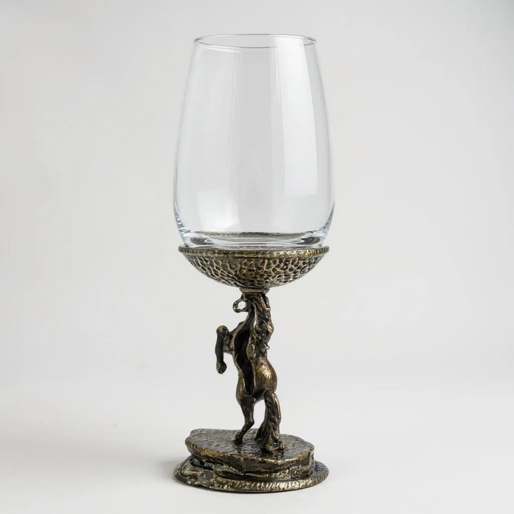Stallion wine glass set | electroformed horse base designer stemware  | Set of 2 / Set of 4
