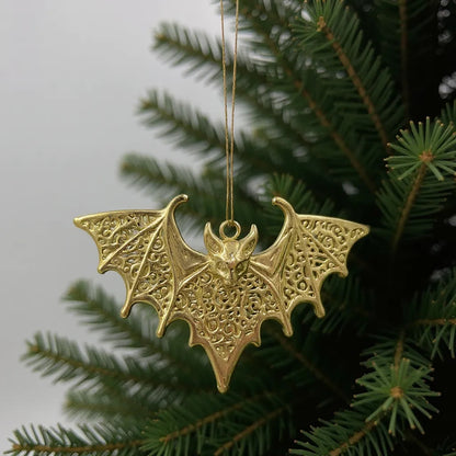 Bat Christmas ornament | gothic metallic tree decor in gold, silver and antique | set of 2 or 4