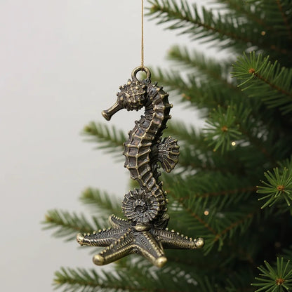 Seahorse christmas ornament | coastal metallic tree decor in gold, silver and antique | set of 2 or 4