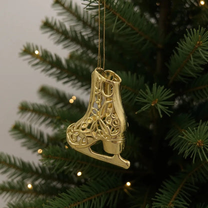 Ice skating boot christmas ornament | metallic holiday decor in gold, silver and antique | set of 2 or 4