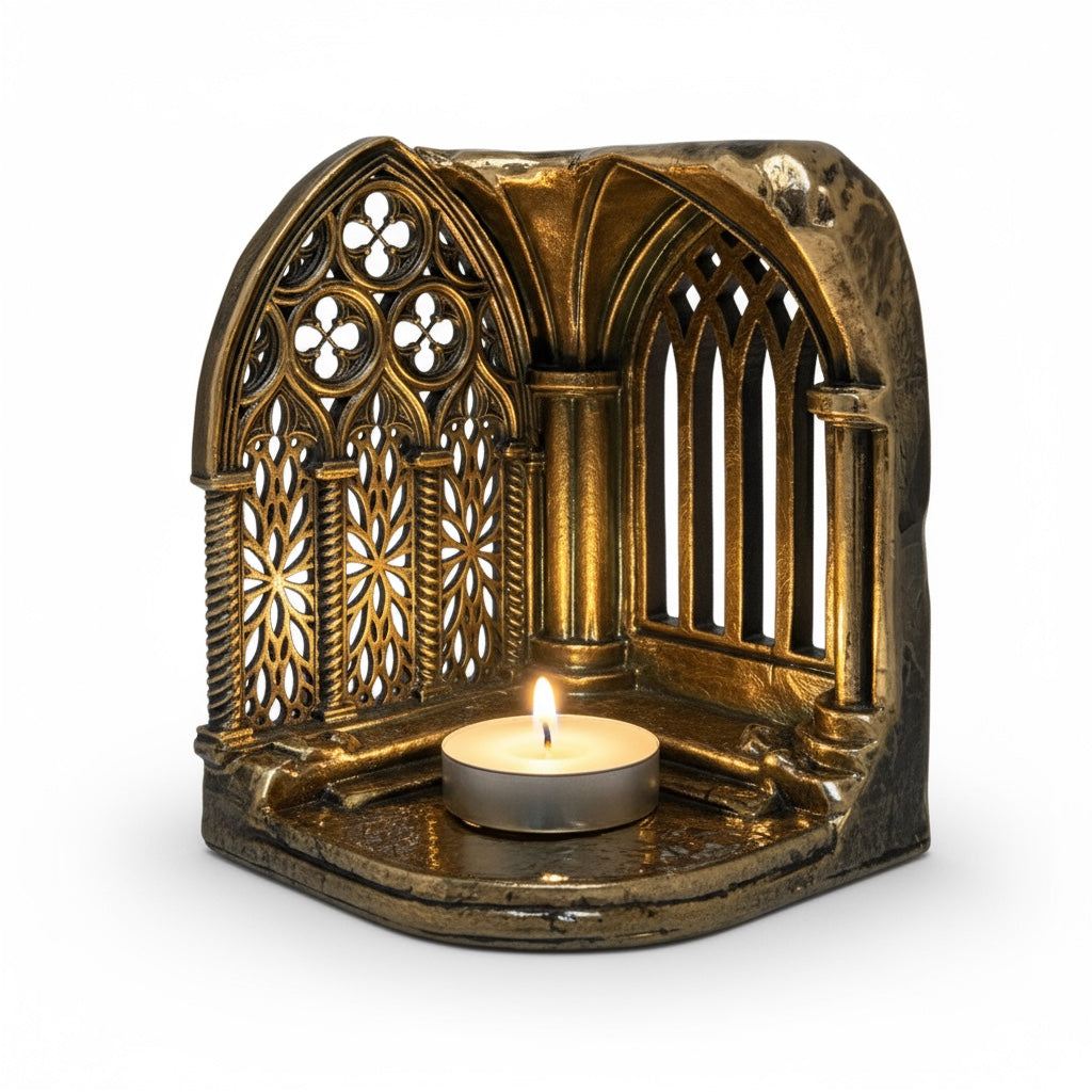 Gothic cathedral tealight holder | Shadow casting candle holder for home decor