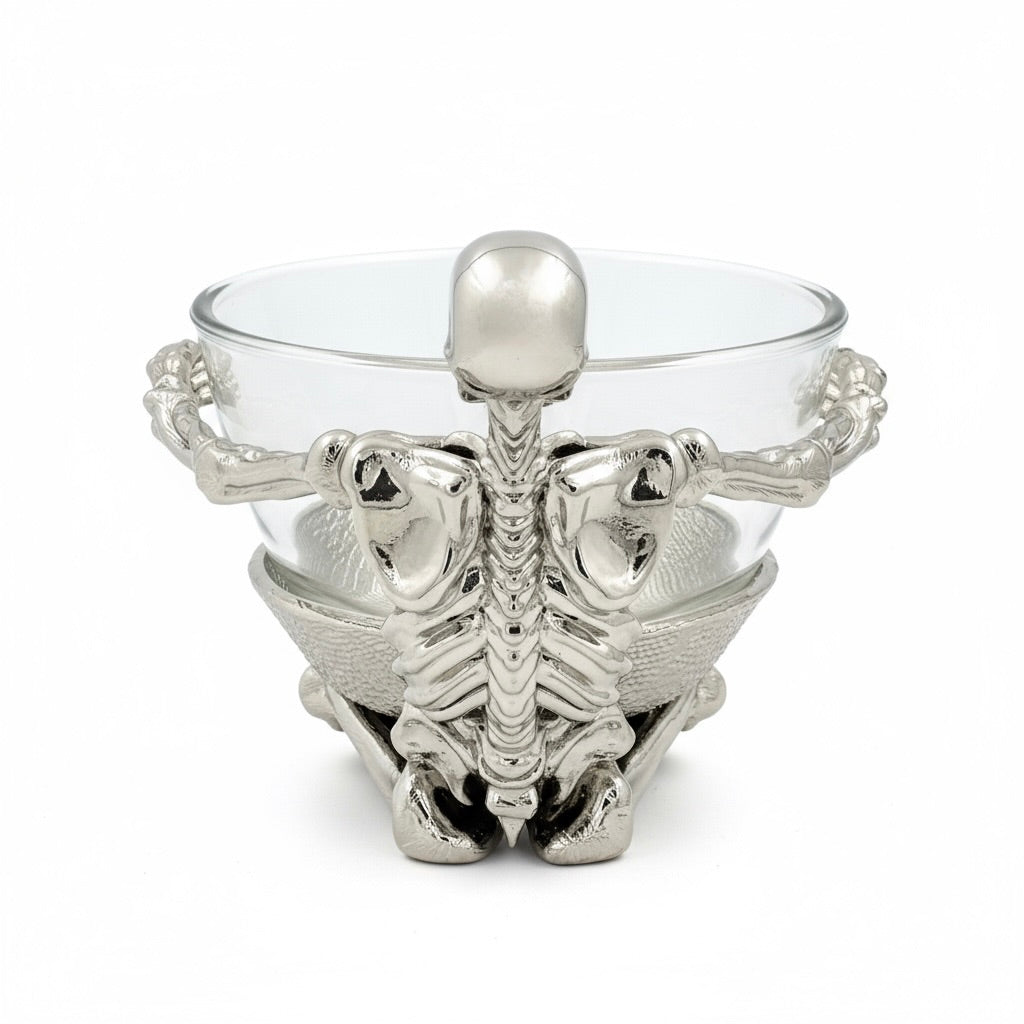 Skeleton Bowl with Glass Insert – Gothic Decorative Serveware | Gold, Silver or Antique Finish