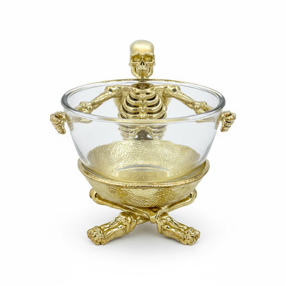 Skeleton Bowl with Glass Insert – Gothic Decorative Serveware | Gold, Silver or Antique Finish
