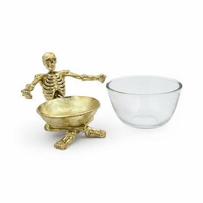 Skeleton Bowl with Glass Insert – Gothic Decorative Serveware | Gold, Silver or Antique Finish