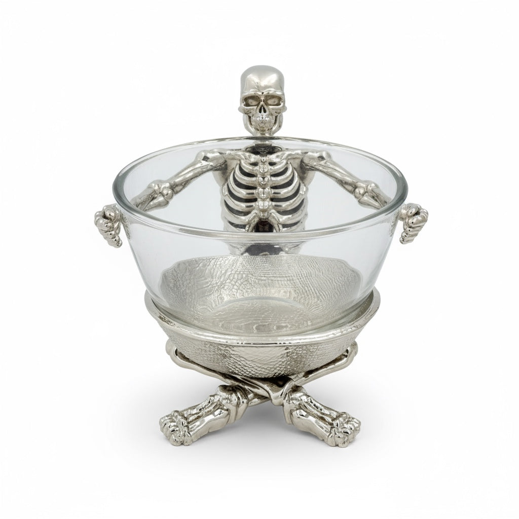 Skeleton Bowl with Glass Insert – Gothic Decorative Serveware | Gold, Silver or Antique Finish