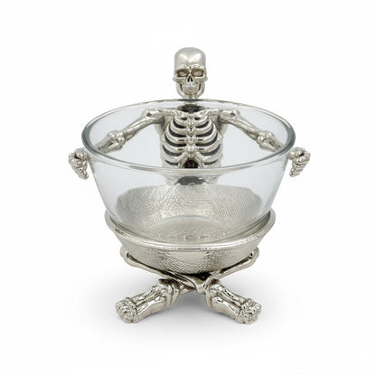 Skeleton Bowl with Glass Insert – Gothic Decorative Serveware | Gold, Silver or Antique Finish