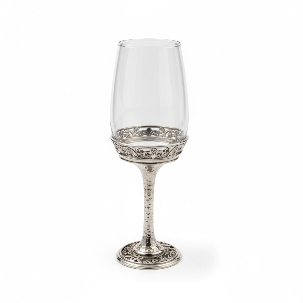 Personalised wine glasses set | electro-formed metal base in gold, silver or antique | set of 2 or 4