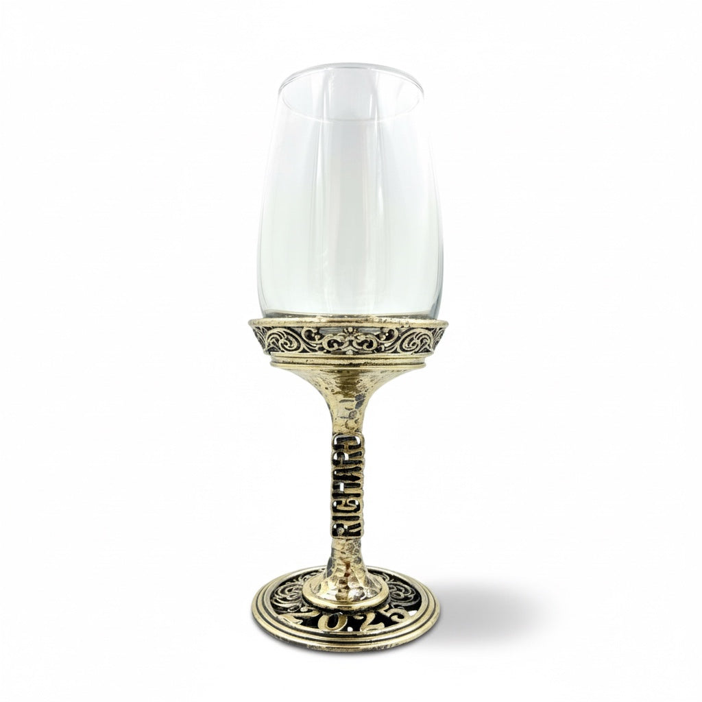 Personalised wine glass set | engraved wine glasses with electro formed stem and base | Set of 2 or 4