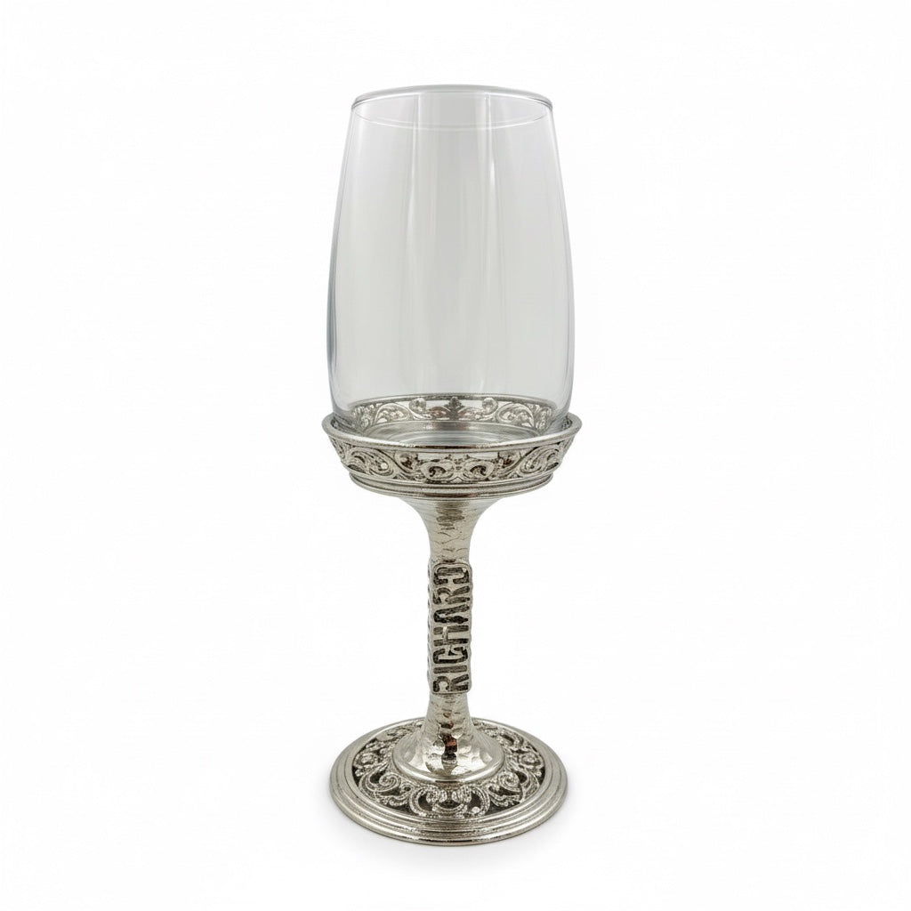 Personalised wine glass set | engraved wine glasses with electro formed stem and base | Set of 2 or 4
