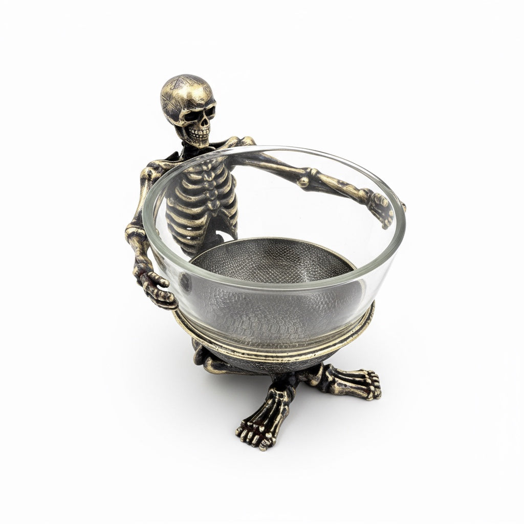 Skeleton Bowl with Glass Insert – Gothic Decorative Serveware | Gold, Silver or Antique Finish