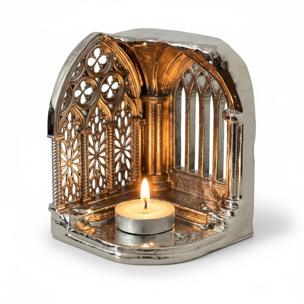 Gothic cathedral tealight holder | Shadow casting candle holder for home decor