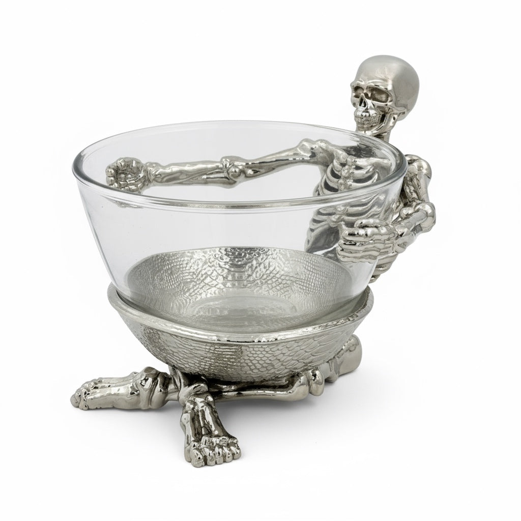 Skeleton Bowl with Glass Insert – Gothic Decorative Serveware | Gold, Silver or Antique Finish