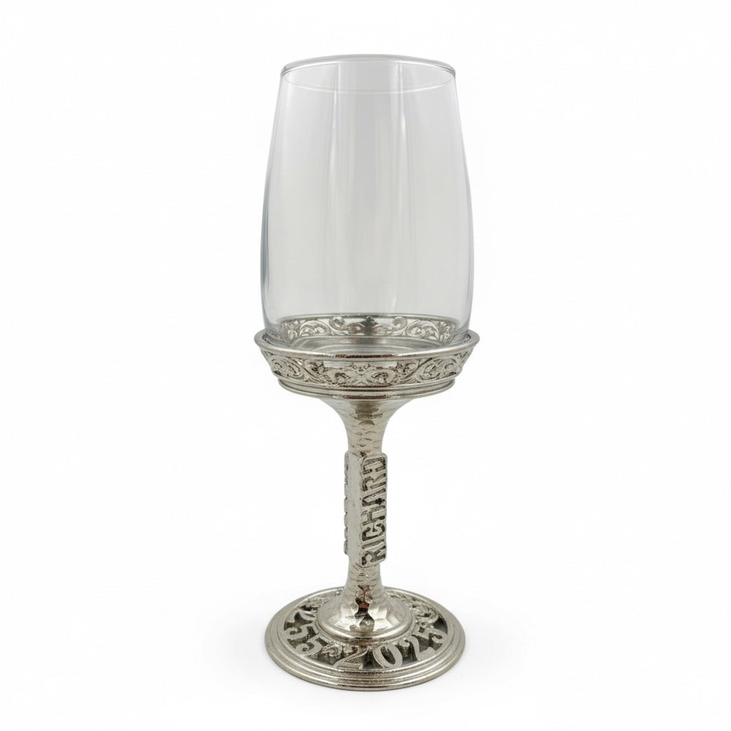 Personalised wine glass set | engraved wine glasses with electro formed stem and base | Set of 2 or 4
