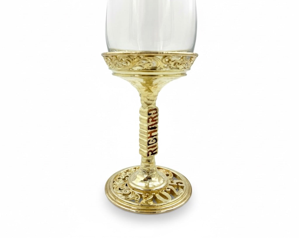 Personalised wine glass set | engraved wine glasses with electro formed stem and base | Set of 2 or 4