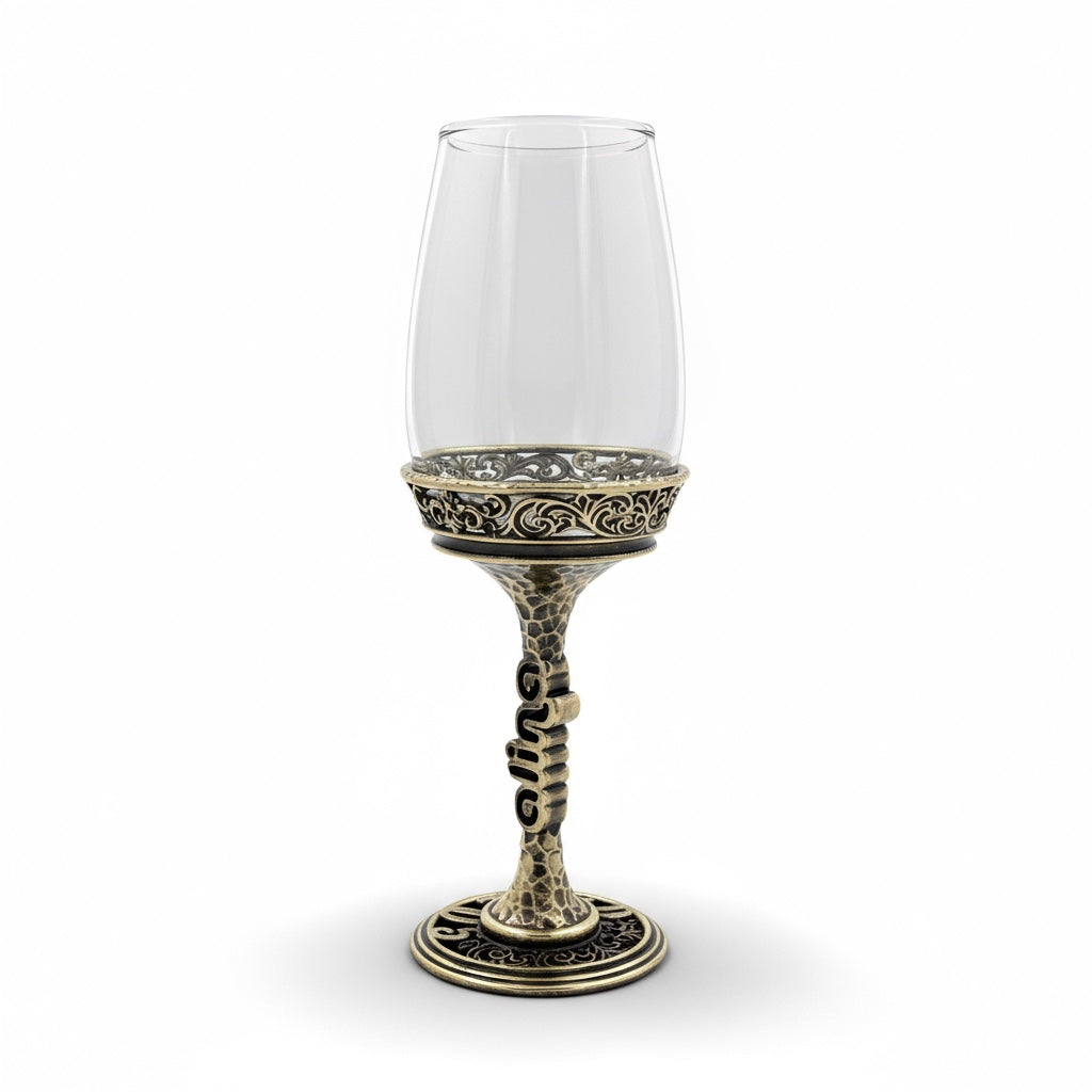 Personalised wine glasses set | engraved electro-formed stem and base wedding gift | set of 2 or 4