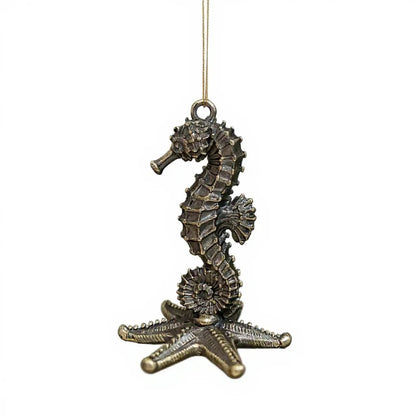 Seahorse christmas ornament | coastal metallic tree decor in gold, silver and antique | set of 2 or 4