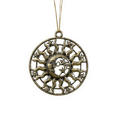 Sun and moon christmas ornament | celestial metallic decor in gold, silver and antique | set of 2 or 4