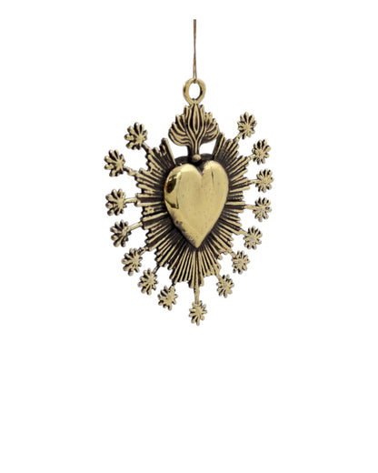Heart starburst christmas ornament | electroformed brass metallic bauble in gold, silver or antique | set of 2 or 4